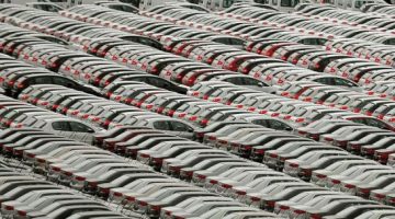 A general view of cars parked at the por