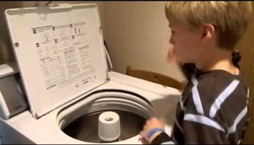 Kid Playing Drums on Washing Machine