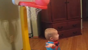 Baby Doing Trick Basketball Shots   1Funny.com