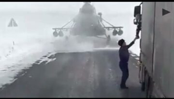 Military Helicopter Lands on a Road to Ask for Directions