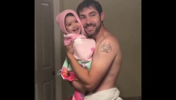 Cute Daughter and Dad Lip Sync in the Mirror