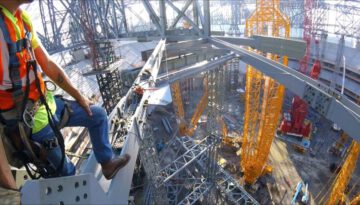 First Person View of a High Rise Ironworker at Work