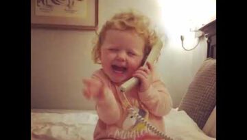 Funny Little Girl Rambles over Hotel Phone
