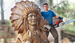 Amazing Chainsaw Wood Carving: Native American With Wolves