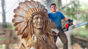 Amazing Chainsaw Wood Carving: Native American With Wolves