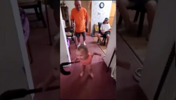 Toddler Copying Grandpa’s Walk With a Cane