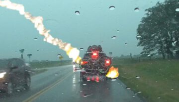 Lightning Strikes a Moving Car