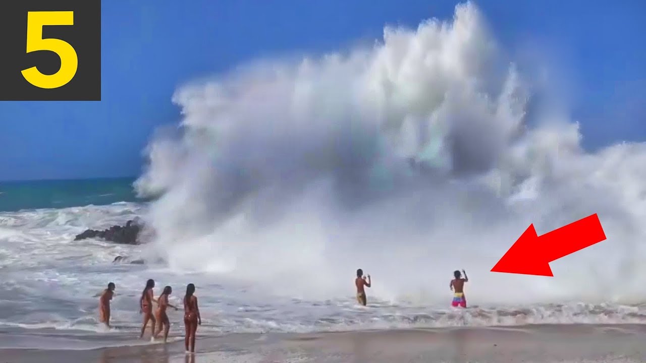 Top 5 SCARY Beach Waves – Run!