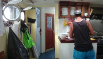 Cooking at Rough Sea on a Sailing Vessel