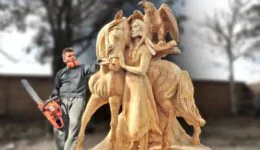 Amazing Chainsaw Wood Carving: Native American Girl With Horse and Eagle