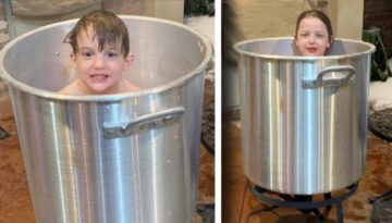 Mom Bathes Kids in Pot of Melted Snow
