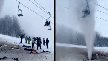 Pipe Explodes Under Ski Lift