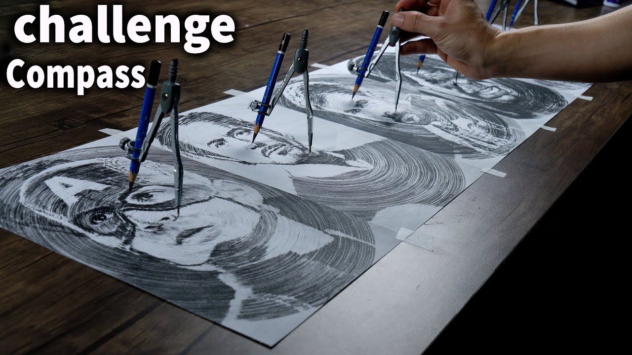 Using a Compass to Draw Multiple Portraits on One Piece of Paper