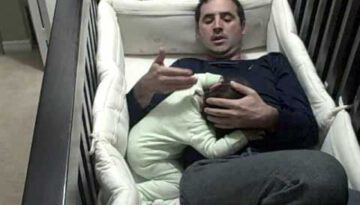 Father Climbs into Crib to Comfort Daughter